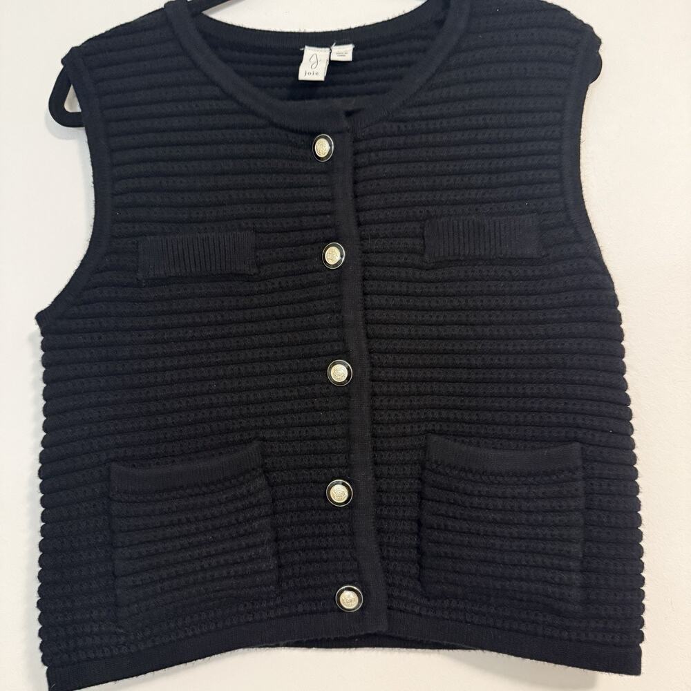 JOIE Black Textured Knit Button Front Sweater Vest Top M NWOT Quiet Luxury